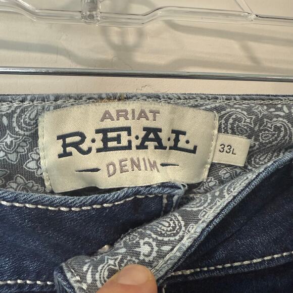 Ariat Women's REAL Jeans Mid Rise Bootcut Whipstitch 33 Long Blue Denim - Picture 5 of 9